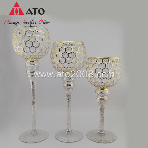 S/3 Candle Holder Glass With Electroplate Honeycomb